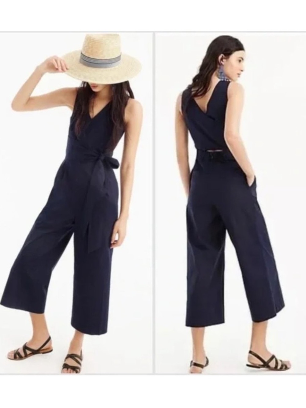 J. Crew Faux Wrap Cutout Navy Poplin Wide Leg Cropped Jumpsuit
Size‎ 10